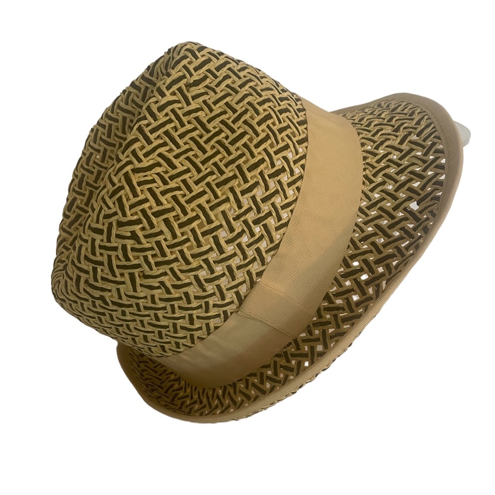 Tan, Blue Saks fifth avenue hat, Fedora,summer, beach, short brim,straw,OS,New